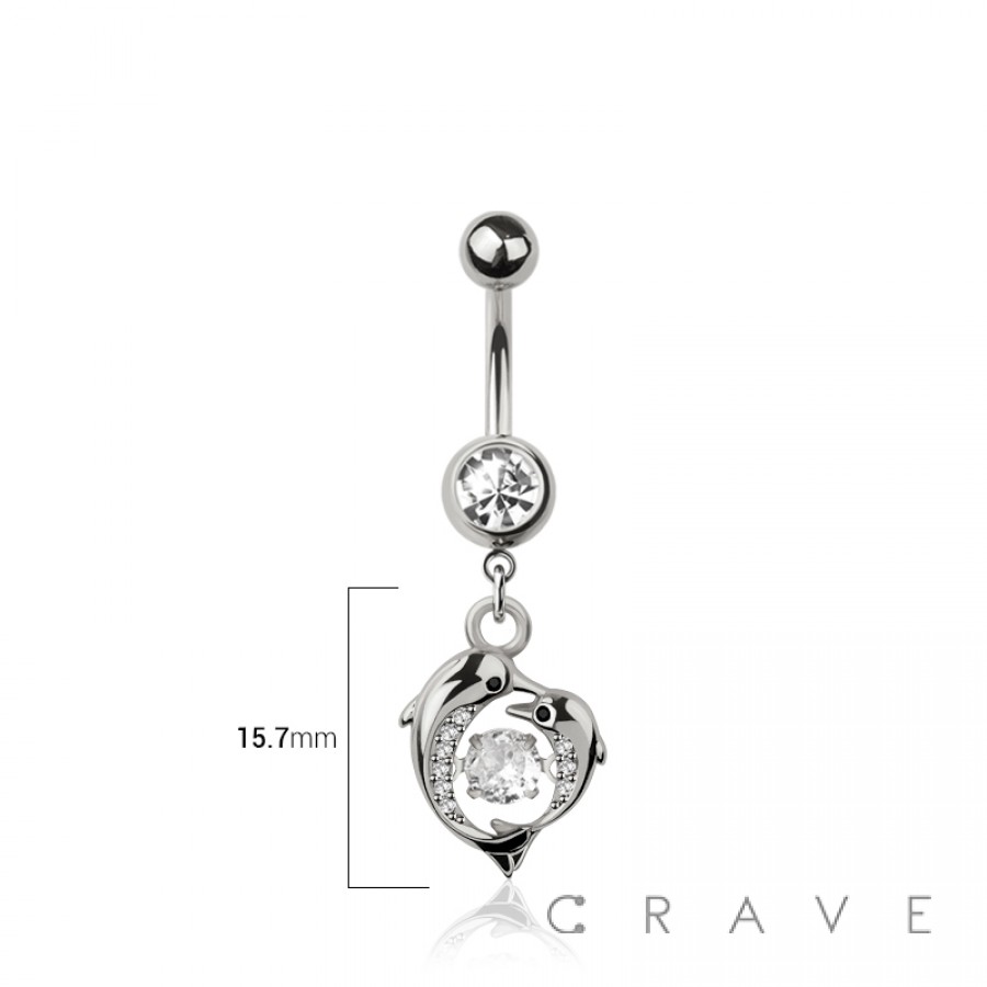 316L SURGICAL STEEL MULTI CZ DOLPHIN LOVE HEART BEZEL CENTER